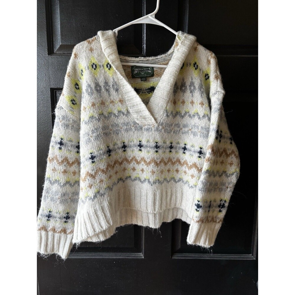 American Eagle Outfitters slouchy cozy Knit Hooded Fairisle crop ivory sweater s